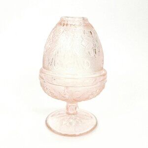 Vintage Indiana Glass Pink Fairy Lamp With Embossed Floral Design